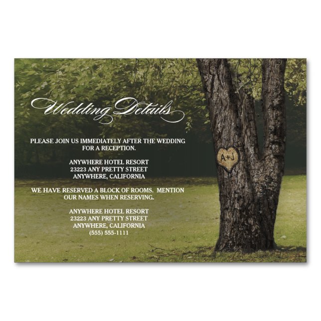 Recepción de bodas de roble tallado + tarjetas de  (Anverso)