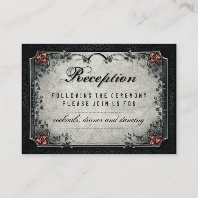 Recepción de bodas de rosas rojas negras y grises  (Anverso)
