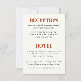 Recepción de bodas de Terrazzo y tarjeta de hotel