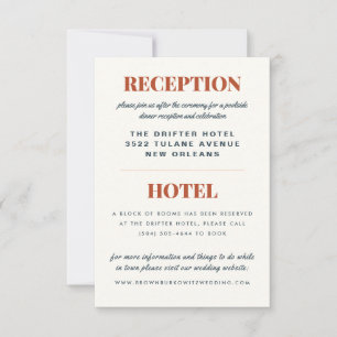 Recepción de bodas de Terrazzo y tarjeta de hotel