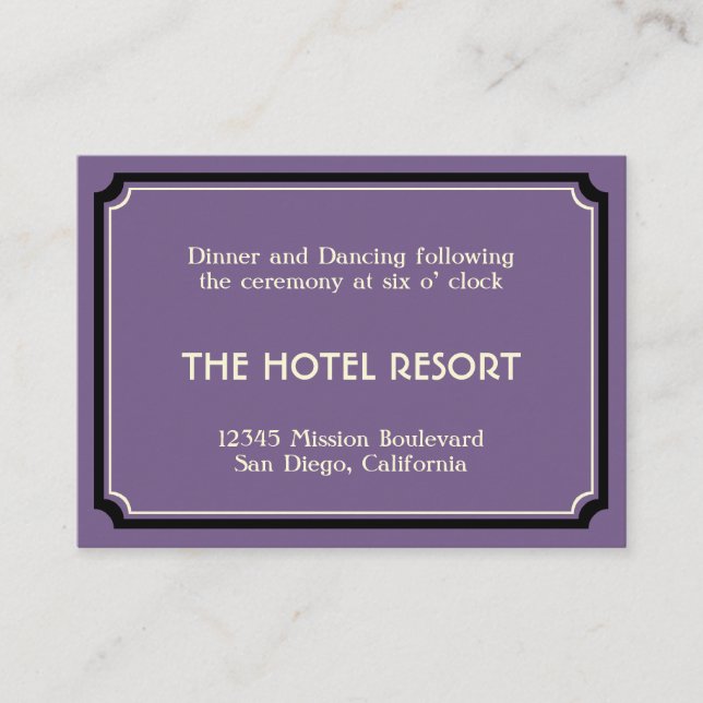 Recepción de bodas deco retro con arte morado prof (Anverso)
