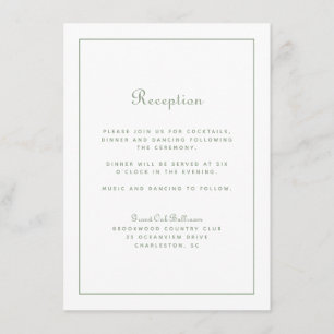 Recepción de bodas Elegante Script Sage Blanco Ver