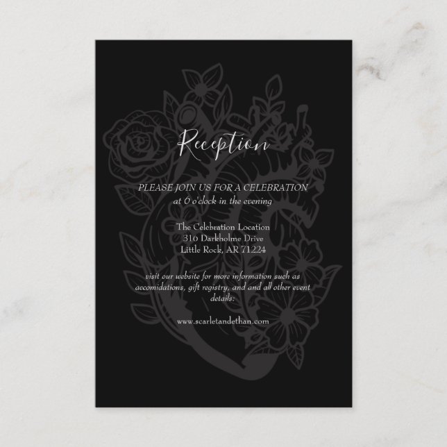 Recepción de Bodas Góticas de Corazón Floral Negro (Anverso)