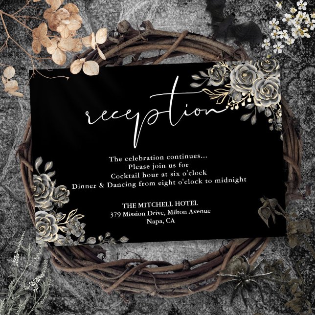 Recepción De Bodas Góticas En Blanco Y Negro (Black And White Gothic Wedding Reception Enclosure Card)