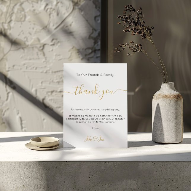 Recepción de bodas gracias tarjeta de mesa (Wedding reception thank you Table Card with gold script)