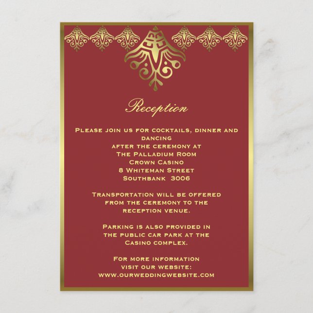 Recepción de bodas ornamentales con marco rojo y d (Anverso)