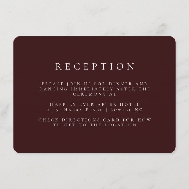 Recepción de bodas rojas de Marsala (Anverso)