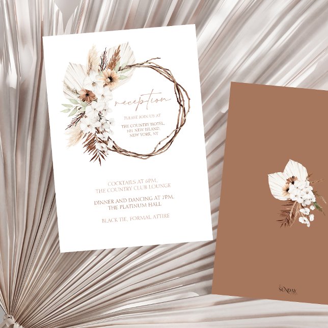 Recepción de Boho Terracotta Floral de Boda (Boho Terracotta Floral Wreath Wedding Reception Enclosure Card)