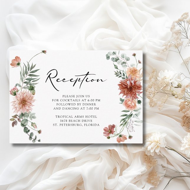 Recepción de Boho Terracotta Floral Wedding (Boho Terracotta Floral Fall Wedding Reception Enclosure Card)
