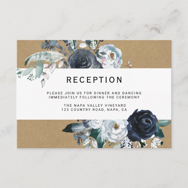 Recepción de Boho White Navy Peony Kraft Wedding (Anverso)