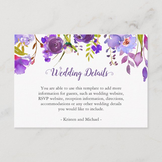 Recepción de detalles del Boda de flores violetas  (Anverso)