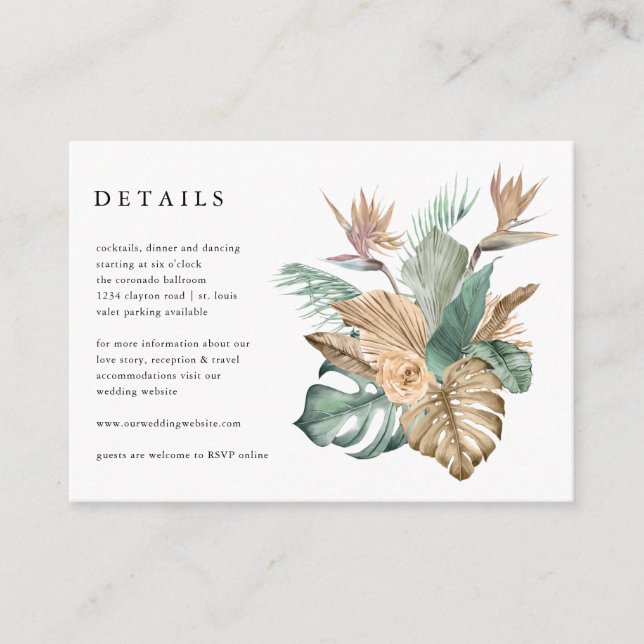 Recepción de detalles del Boda floral tropical (Anverso)