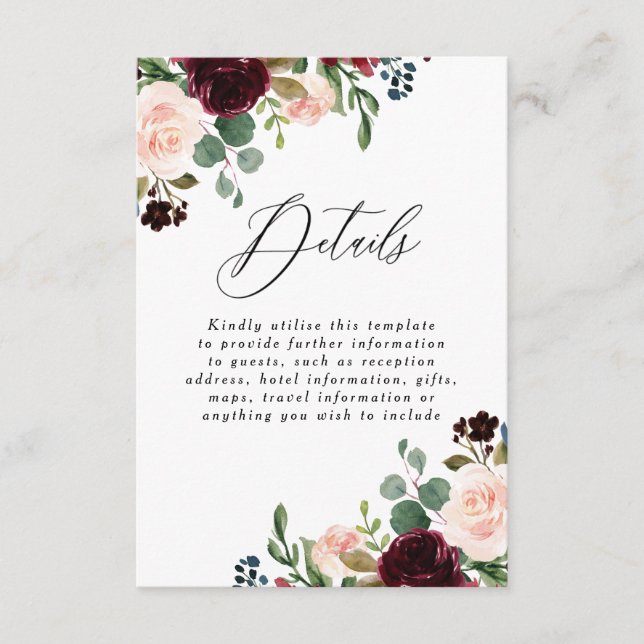 Recepción de detalles del Boda Rubor de vino rojo  (Anverso)
