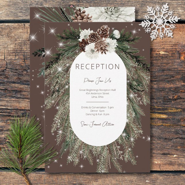 Recepción de espuma de invierno de pino de cacao r (Rustic Cocoa Pine Winter Sparkle Reception Enclosure Card)