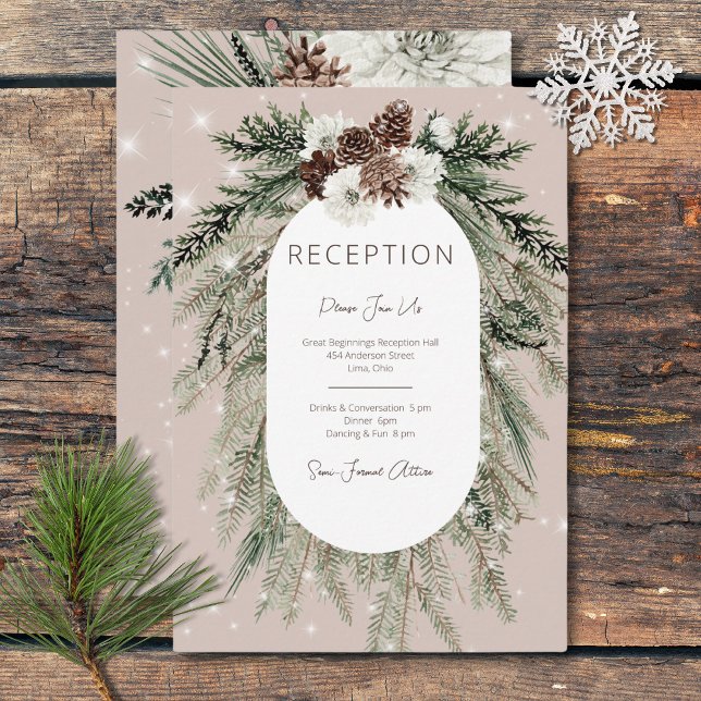 Recepción de espuma de invierno de Tan Pine Rústic (Rustic Tan Pine Winter Sparkle Reception Enclosure Card)