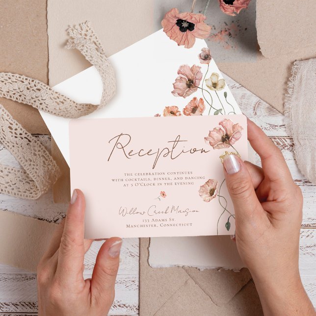Recepción de Flores de Amapola de Islandia con Acu (Boho Watercolor Iceland Poppy Flowers Reception Enclosure Card)
