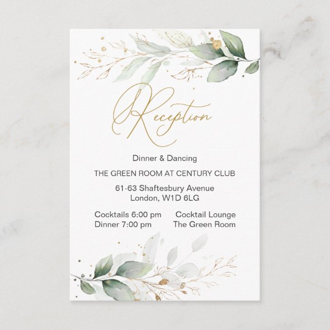 Recepción de follaje verde y dorado en acuarela (Anverso)