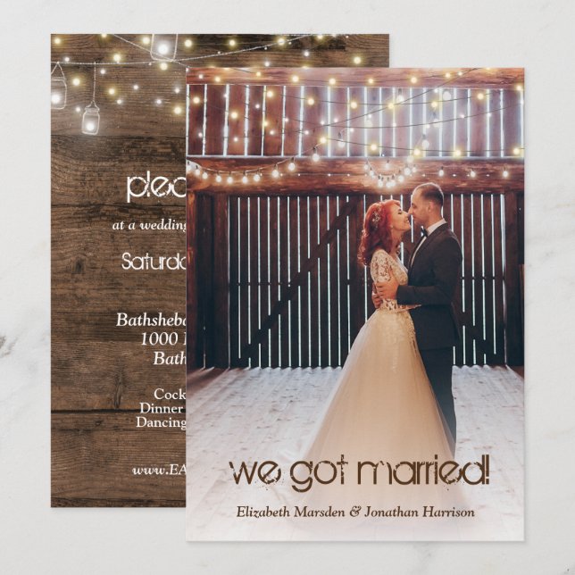 Recepción de Invitación de foto Boda de luces rust (Anverso / Reverso)