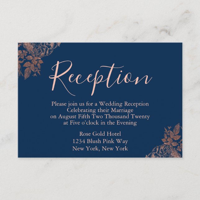 Recepción de la Boda Azul Rosa de Oro y Marina (Anverso)