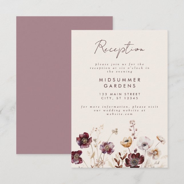 Recepción de la boda de flor silvestre (Anverso / Reverso)