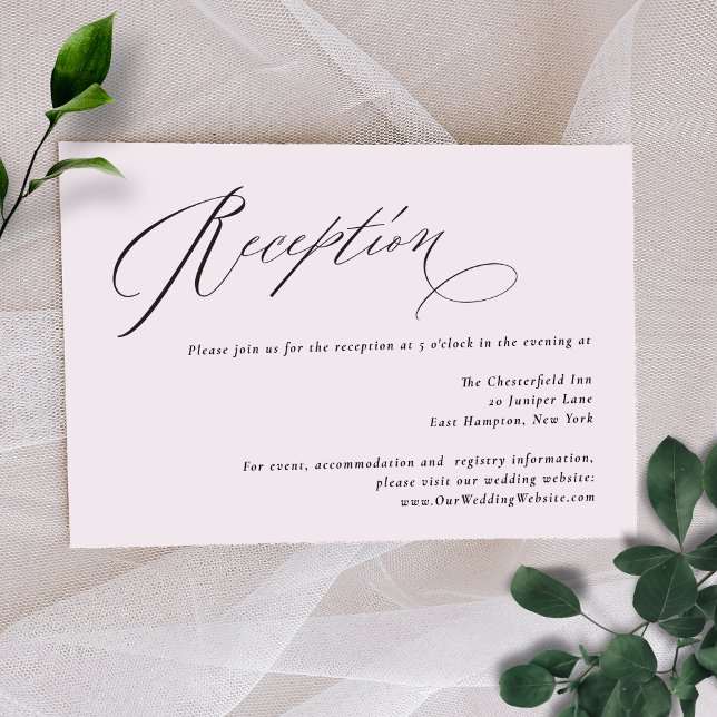 Recepción de la boda Jane Simple Minimal Black Scr (This elegant reception card allows you to share info about your wedding website as well)