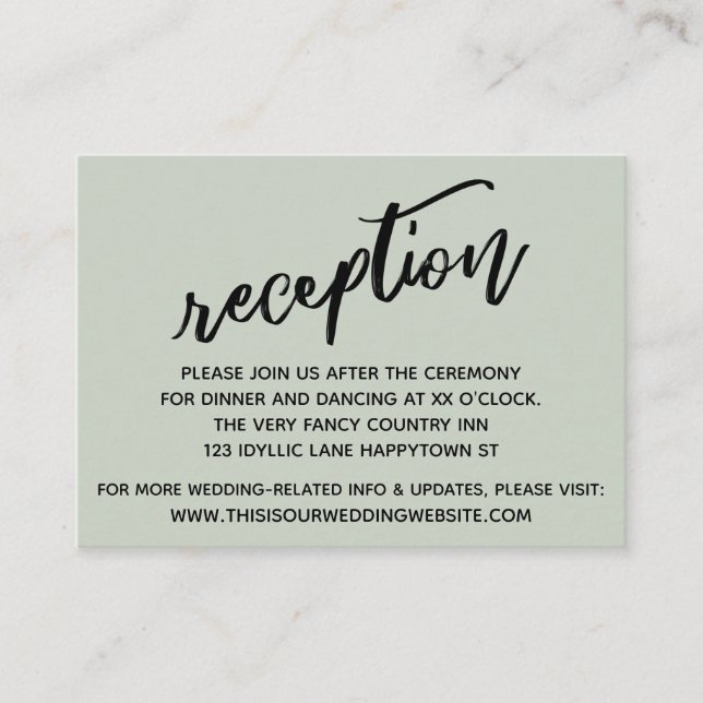 Recepción de la boda verde de la escritura a mano  (Anverso)