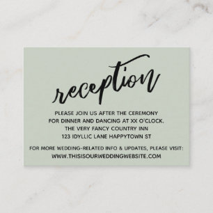 Recepción de la boda verde salva con escritura cas