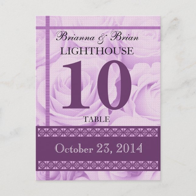 Recepción de la tarjeta número de mesa del Boda de (Anverso)