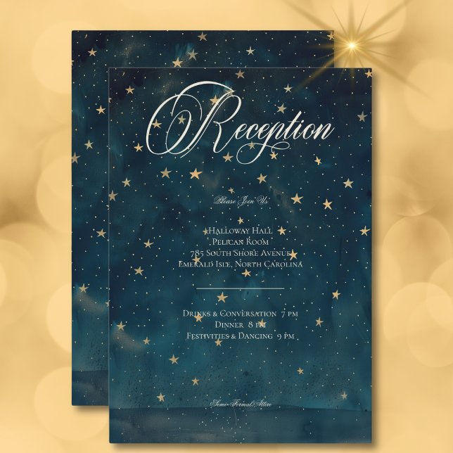 Recepción de luna azul celestial de media noche (Celestial Midnight Blue Crescent Moon Reception Enclosure Card)