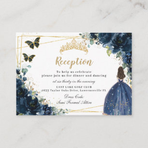 Recepción de Quinceañera de oro floral azul marino