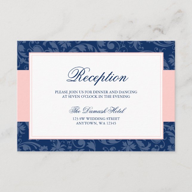 Recepción de Swirl Navy Blue y Rubor Pink Damask (Anverso)