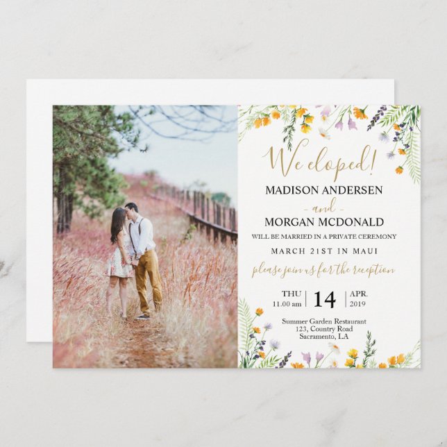 Recepción de Wildflowers Elopement Invitación a la (Anverso / Reverso)