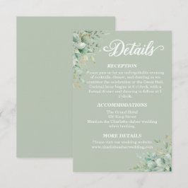 Recepción Detalle de boda de eucalipto verde salvia Tarjeta