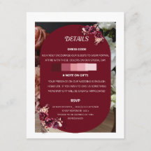 Detalles de Boda Floral Borgoña Tarjeta de RSVP In