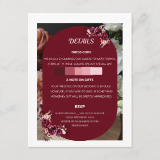 Recepción Detalles de Boda Floral Borgoña Tarjeta de RSVP In