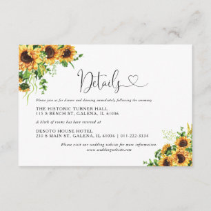 Recepción Detalles de la boda con flores amarillas - Tarjeta