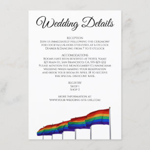 Recepción Detalles de la boda del Orgullo Gay Tarjeta de inc