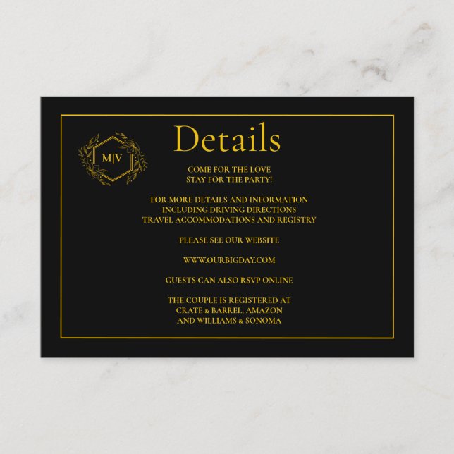 Recepción Detalles de la tarjeta de cierre QR Code Black y G (Anverso)