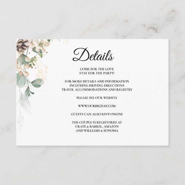 Recepción Detalles de la tarjeta de cierre Winter Gold Flora (Anverso)