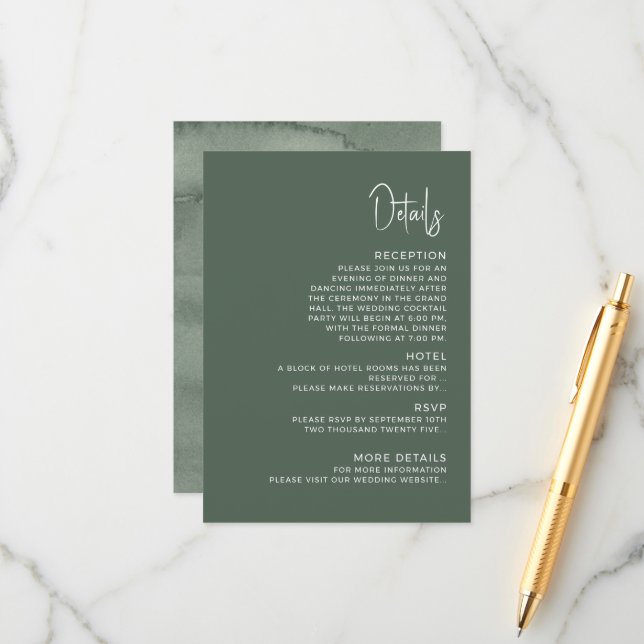 Recepción Detalles de la tarjeta de inclusión de boda modern (Anverso/Reverso In Situ)