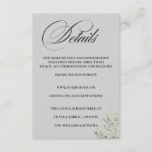 Detalles de la tarjeta de inclusión formal elegant