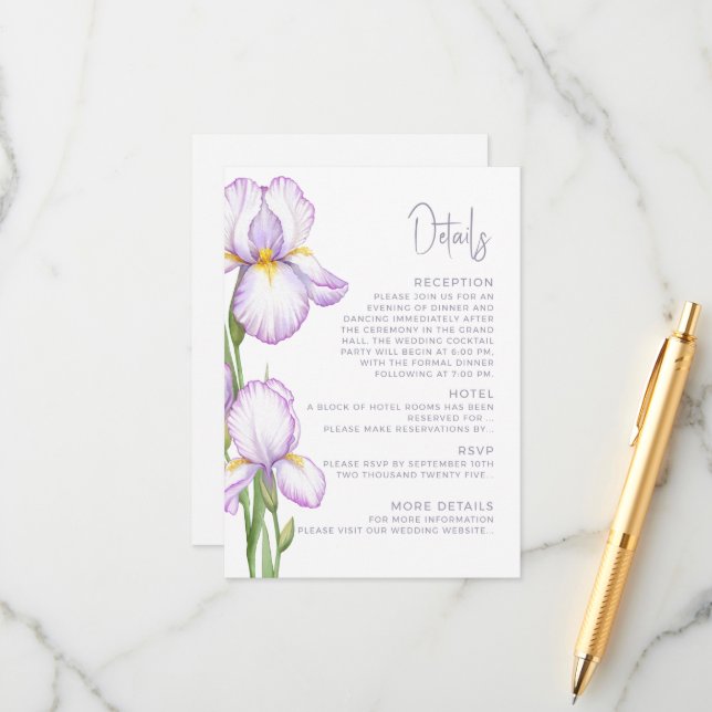 Recepción Detalles de la tarjeta de inclusión para boda.  (Anverso/Reverso In Situ)