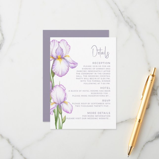 Recepción Detalles de la tarjeta de inclusión para boda.  (Anverso/Reverso In Situ)