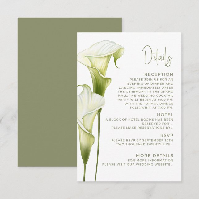Recepción Detalles de la tarjeta de inclusión para la boda.  (Anverso / Reverso)