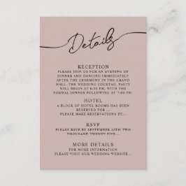 Recepción Detalles de la tarjeta de inscripción para el Boda