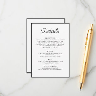Recepción Detalles de la tarjeta de inscripción para el Boda