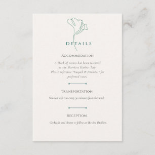 Recepción Detalles de tarjeta de alojamiento de boda esmeral