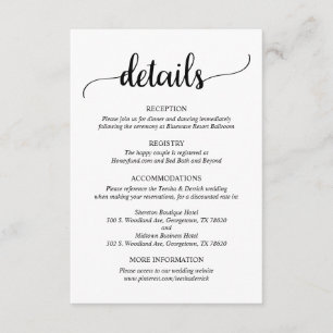 Recepción Detalles del boda, tarjeta de gabinete de guiones