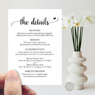 Recepción Detalles del boda, tarjeta de gabinete de guiones 