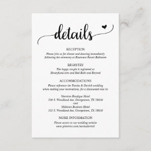 Recepción Detalles del boda, tarjeta de gabinete de guiones 
